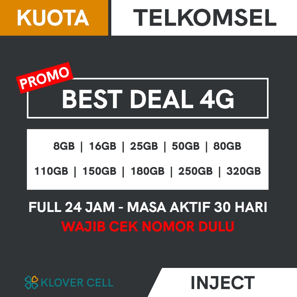 [CEK NOMOR] Inject Gift Kuota Telkomsel BEST DEAL 4G 8GB 16GB 25GB 50GB 80GB Full 24 Jam Paket Data 