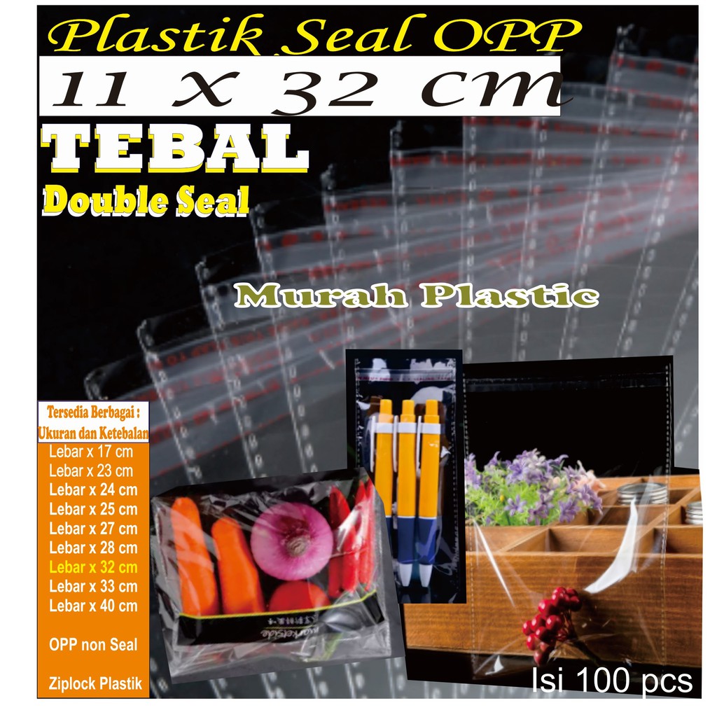 Plastik OPP 11 x 28 TEBAL isi 100 pcs + lem/undangan/roti/scarf/kain/dll