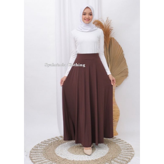 Rok Panjang Payung Polos Lebar Wanita Jersey Premium Import Rok Lebar Hitam Bawahan Wanita