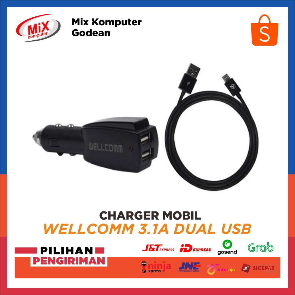 Charger Mobil Wellcomm 3.1A Dual USB - Charger Mobil Wellcomm 3.1A