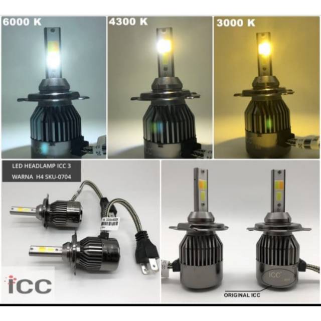 LAMPU LED H4 3 WARNA HI LOO / BOHLAM LED H4 HEADLAMP MOBIL MOTOR
