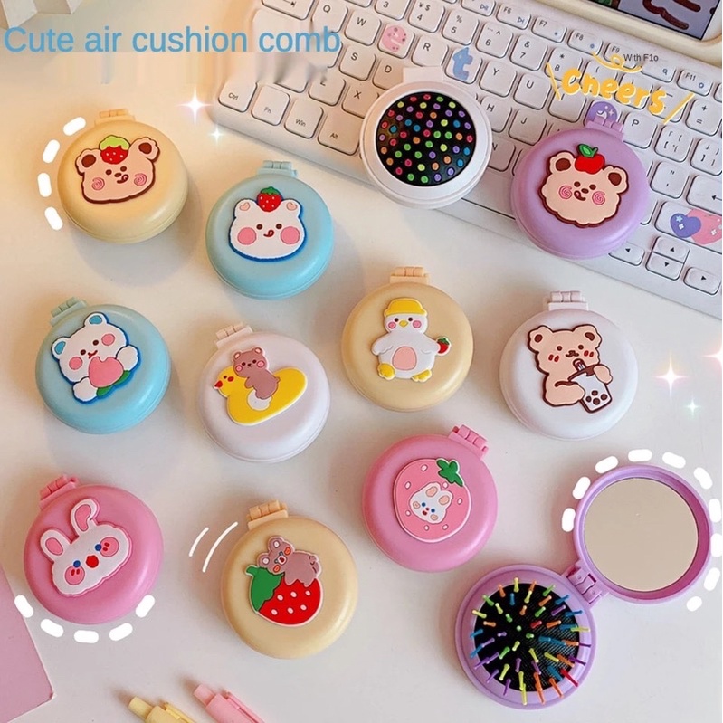 Cermin make up set sisir lipat portable travel traveling 2 in 1 karakter lucu