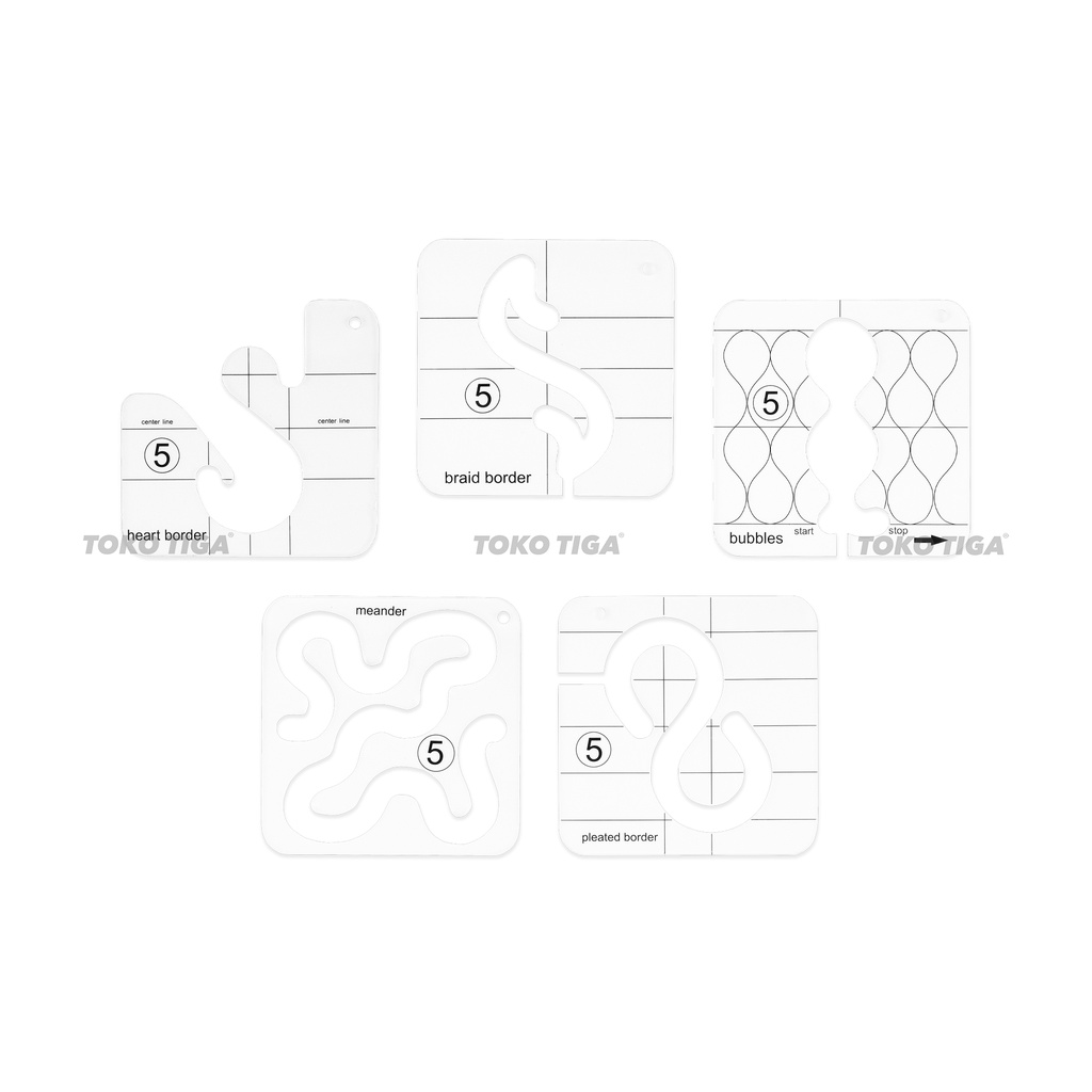 Penggaris Quilting / Free Motion Template Set FMQ Grip 5 isi 12 pcs