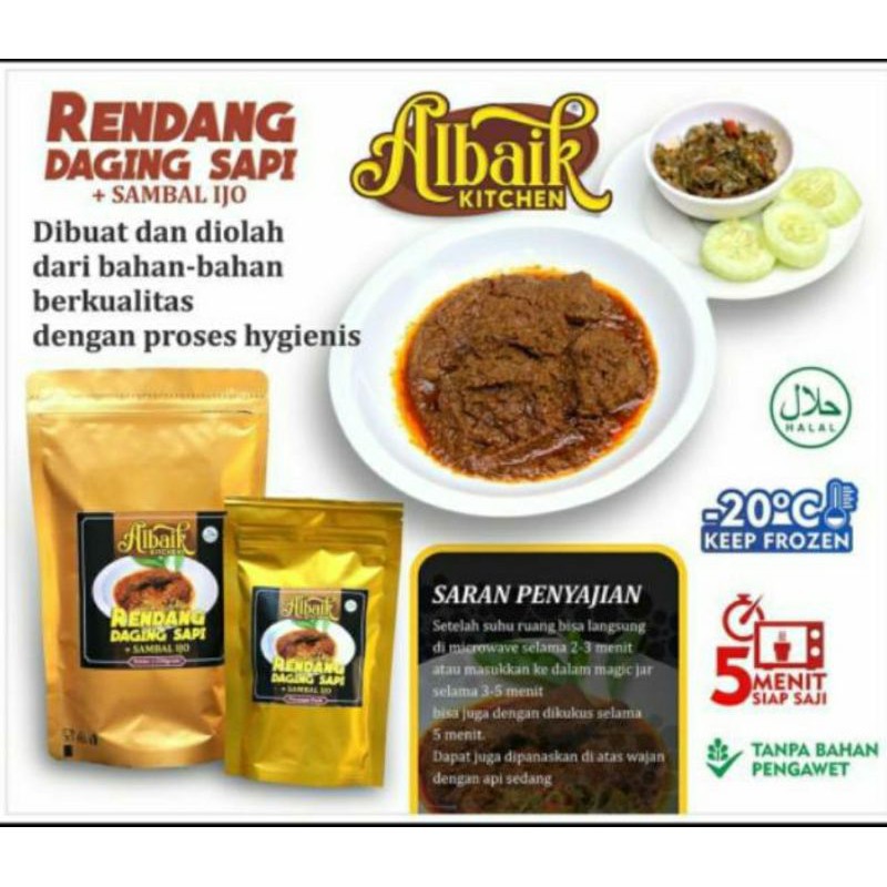 Frozen Rendang daging sapi Albaik kitchen 300 gram daging rendang daging frozen free sambal cabe ijo