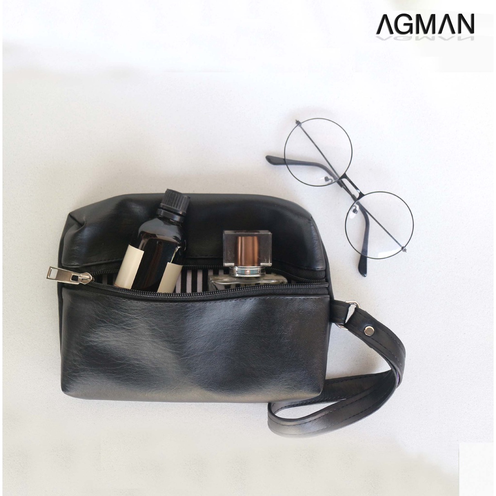 AGMAN Tas Tangan Clutch Pria Wanita Waterproof  Kulit Warna Hitam Variasi 1509 Keren