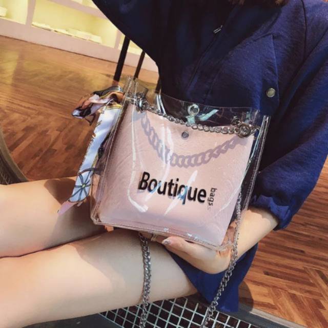 BOUTIQUE fashion bagus of London tas wanita tas slempang transparan PVC 2in
