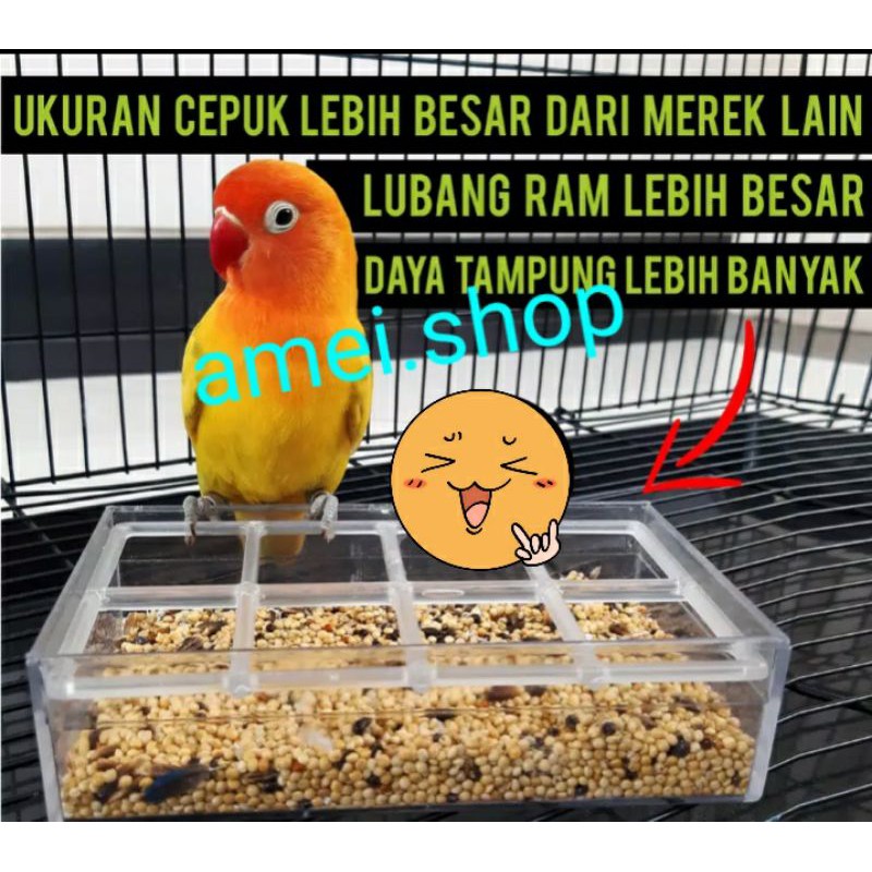 CEPUK RAM MEREK SEMPATI WADAH PAKAN BURUNG PLASTIK TRANSPARAN UNTUK LOVEBIRD PARROT PARKIT DLL