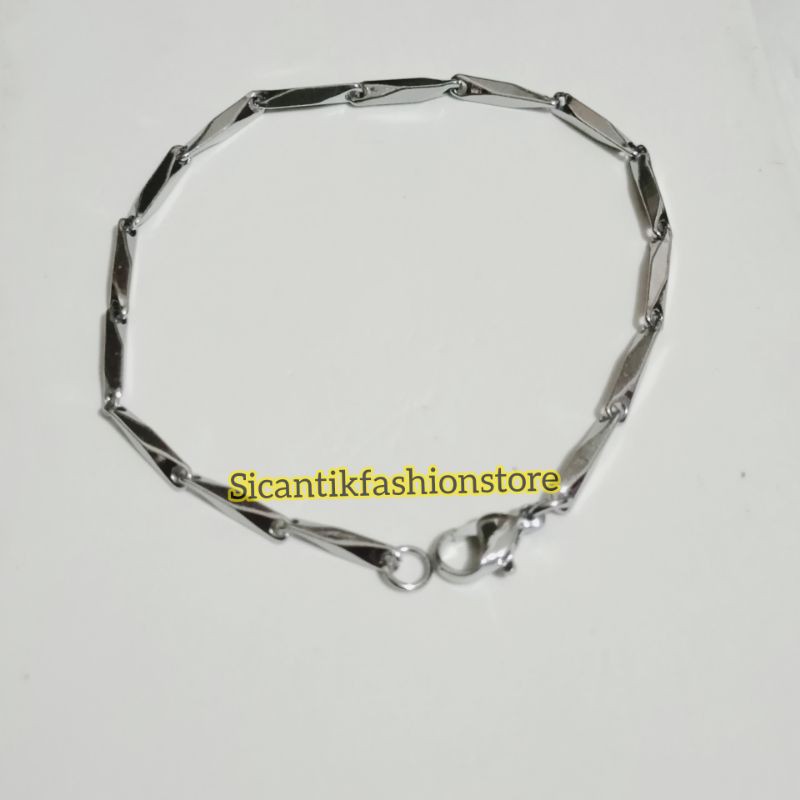 Gelang Titanium model padi silver Terlaris anti Karat tidak luntur gelang pria wanita model padi