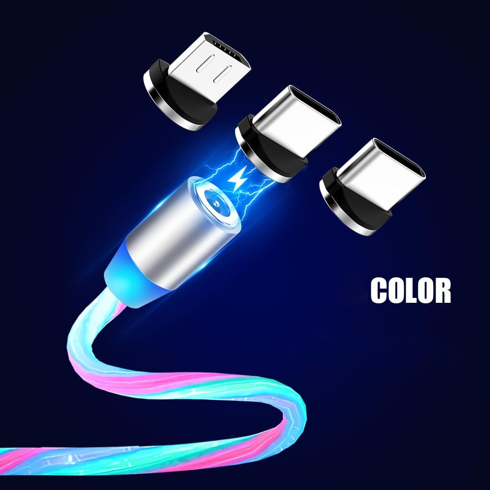 Kabel Cas Kabel Charger 3 in 1 Micro USB Type C Lightning USB GLOW LED Magnetik Fast Charging 1M