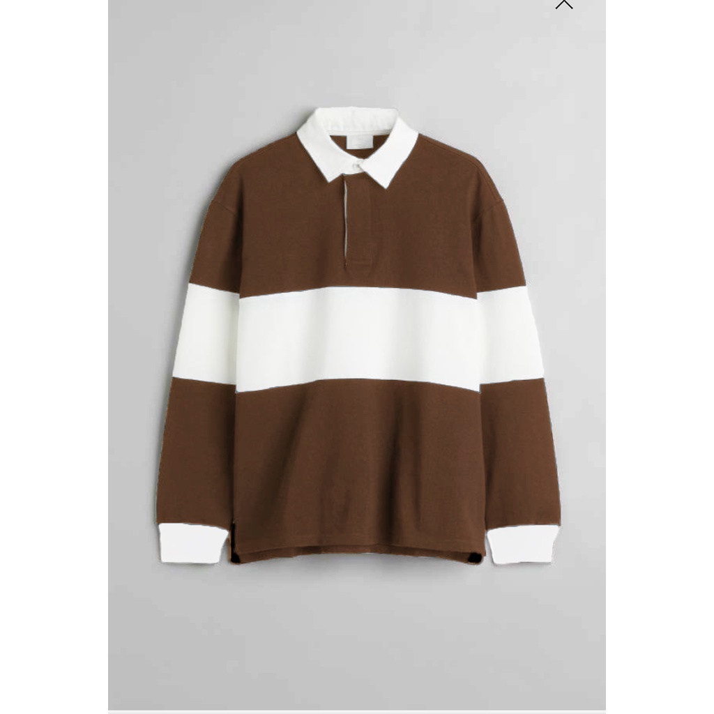 Sweatshirt Kaos Polo Pria dan Wanita Kaos Oversize Rugby Shirt-Brown White
