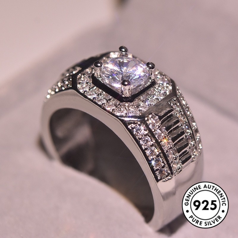 Cincin Bahan S925 Silver Aksen Berlian Untuk Pria