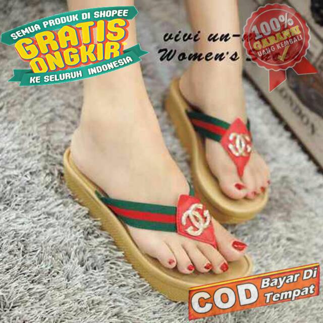Sandal Wedges Wanita Harian Tinggi Sedang Af 09 Gucci Wanita Sendal Wejes Widges Wedge Import Peremp