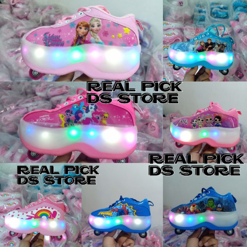 sepatu roda 4 lol led  / sepatu roda frozen led / sepatu roda avengers led