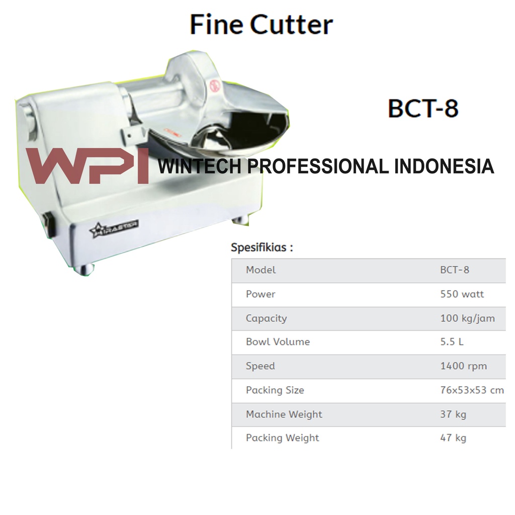 Bowl Fine Cutter WIRASTAR BCT-8 Mesin Penggiling Daging Mixer Bakso