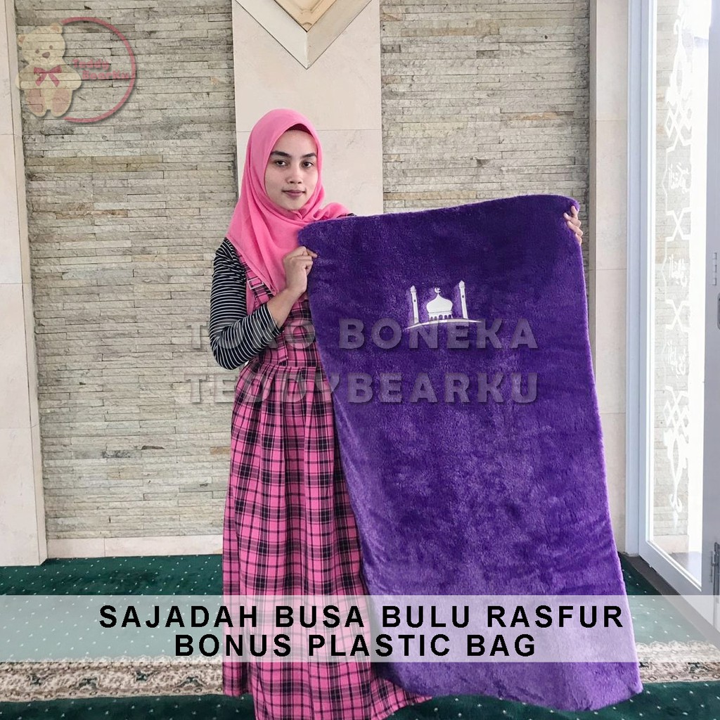 SAJADAH BUSA RASFUR UNGU MOTIF MASJID BONUS PLASTIC BAG