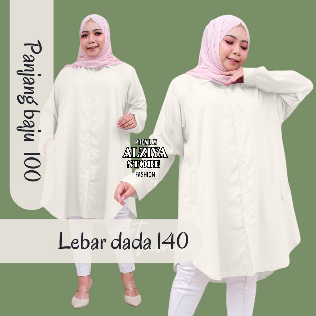 MALL Kemeja Tunik Kantor Hitam/Putih Polos Bahan wolfis / Standard - JUMBO Big Size 4L