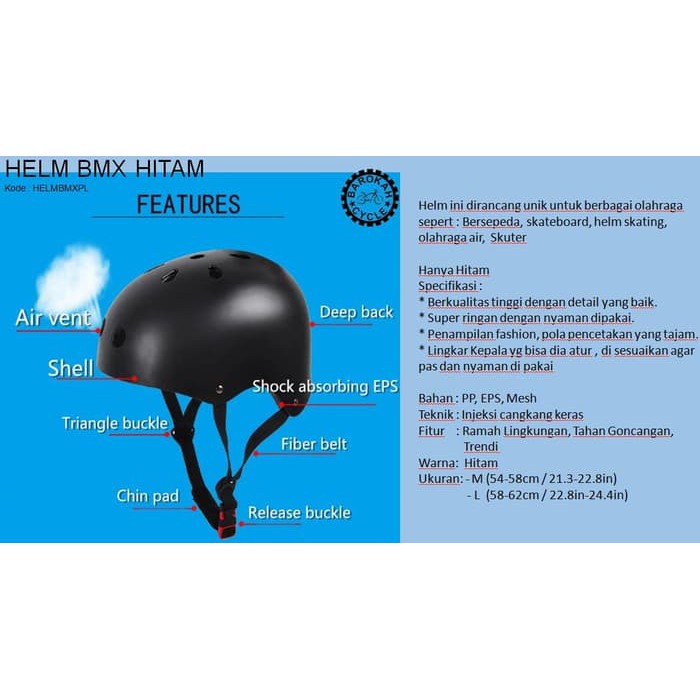HELM Sepeda model BMX Hitam Polos (Dewasa)