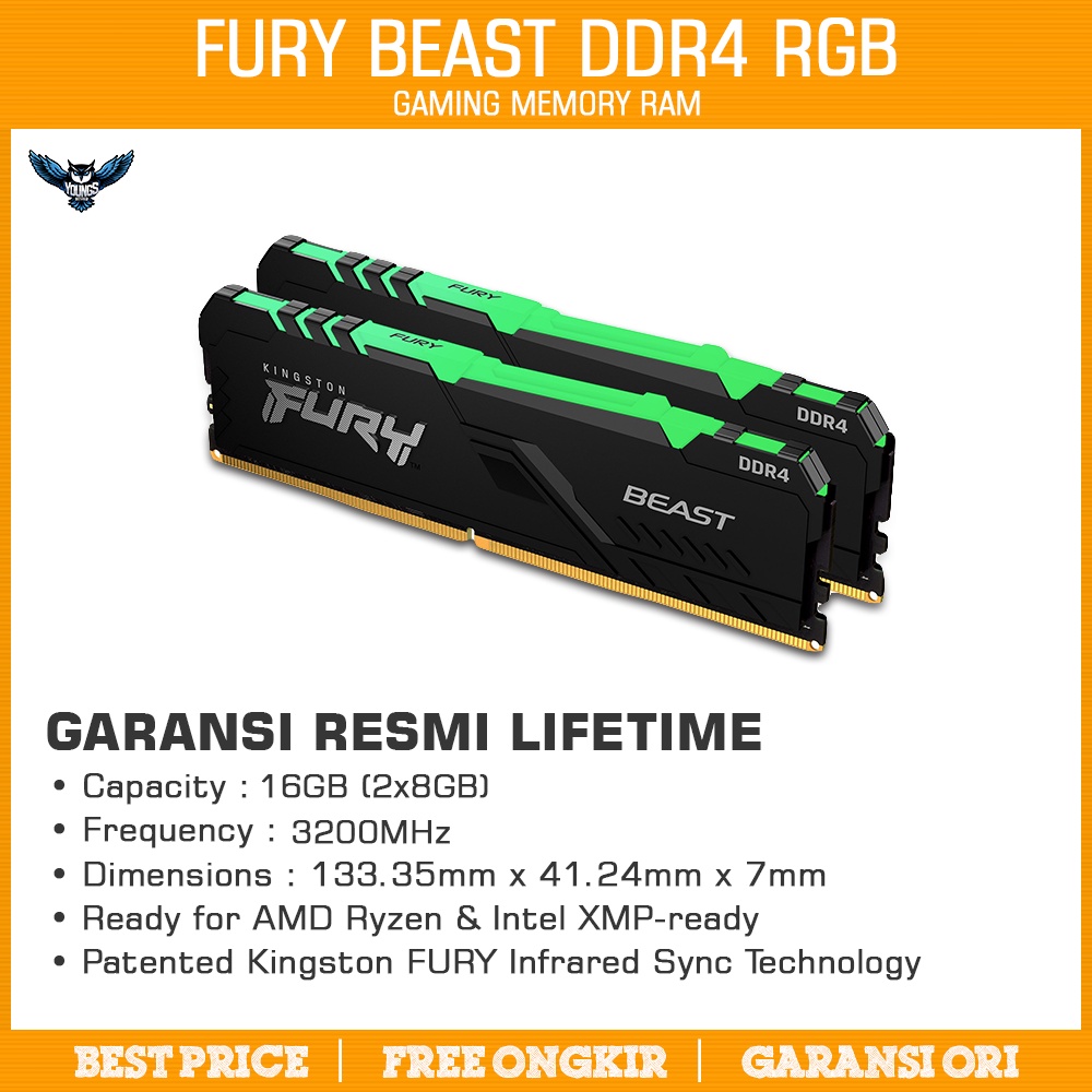 RAM KINGSTON FURY BEAST RGB 16GB KIT 3200 (2x8GB) ddr4 pc 3200mhz