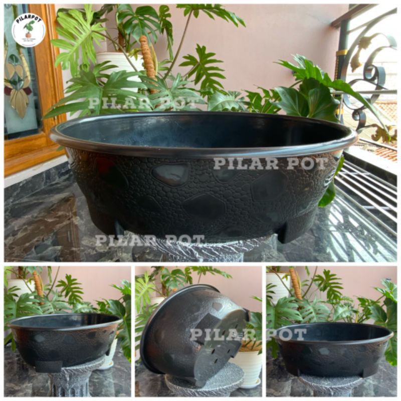 Pot bunga tanaman plastik bonsai oval 10 HITAM 50cm - OVAL 10 HITAM