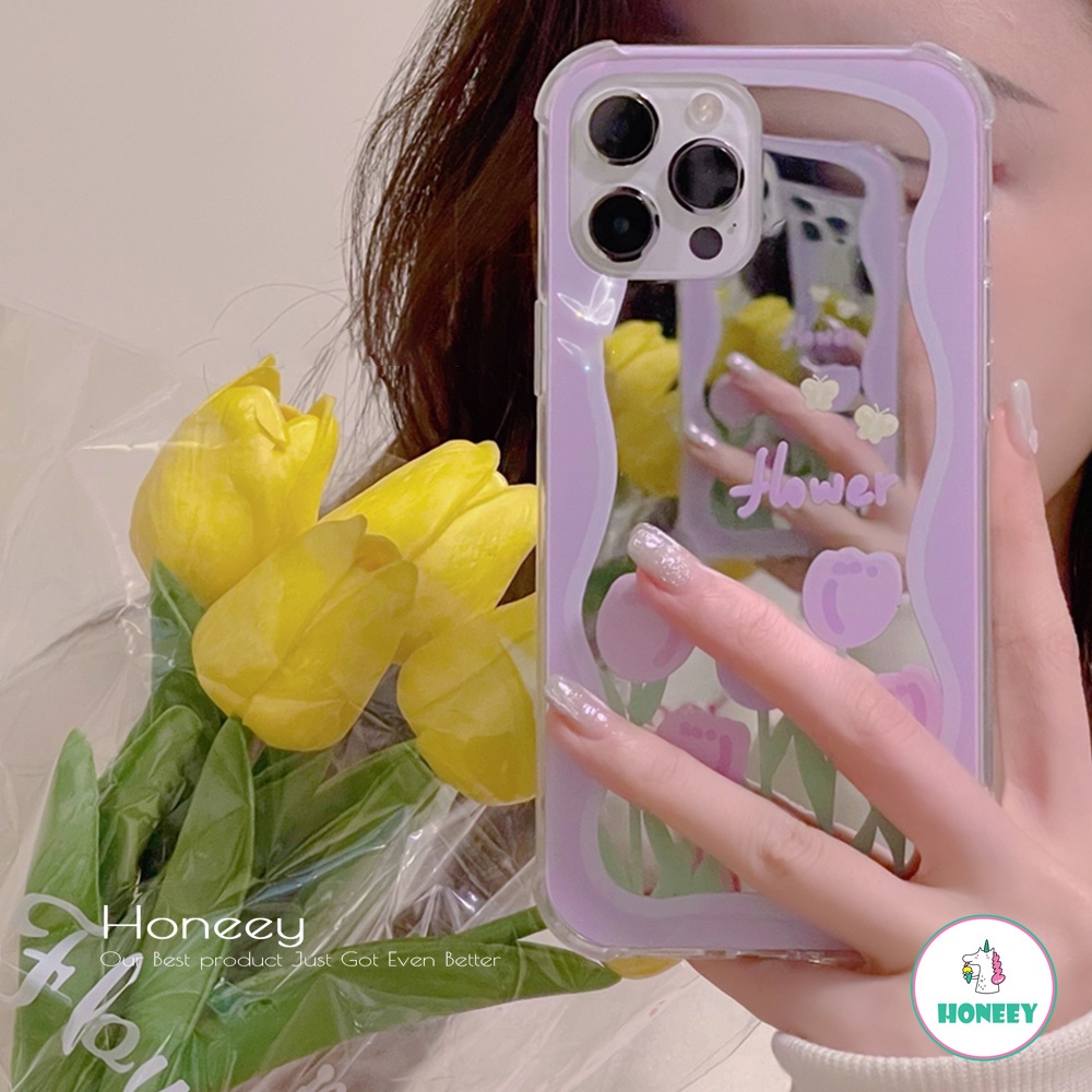 Soft Case TPU Motif Bunga Tulip Warna Ungu Untuk IPhone 14 13 12 11 Pro Max X XS XR 8 7 Plus