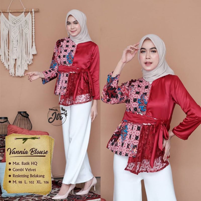 tey-17 Batik wanita ASJ SA HRB026 Kenongo Kemeja Tosca Pendek-Vania maroon
