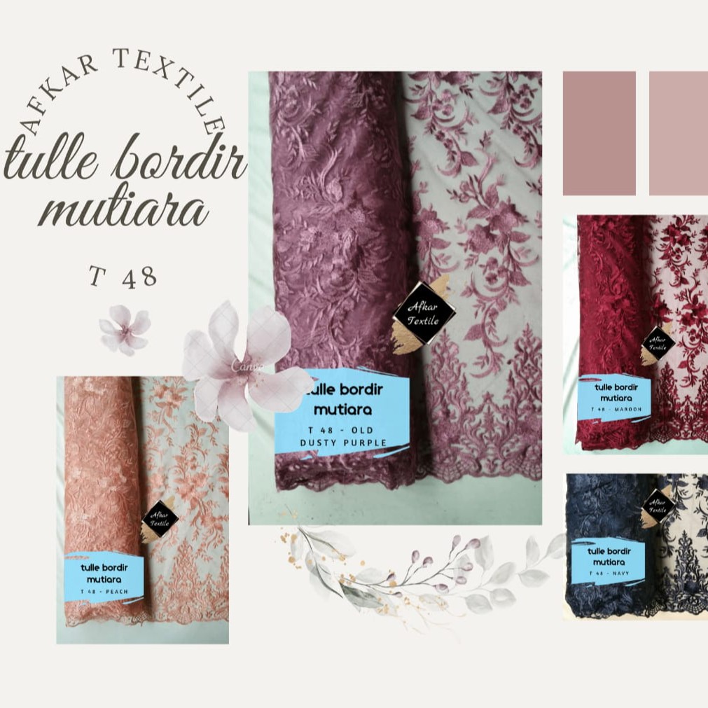 Kain Tille Bordir Mutiara [Two Tone] Original Import / Lebar 1.3 Meter / Design T48