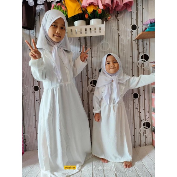 Ready Gamis Aira Putih Couple, Gamis Putih Ke pengajian di Aira Berkah Toko Baju Anak