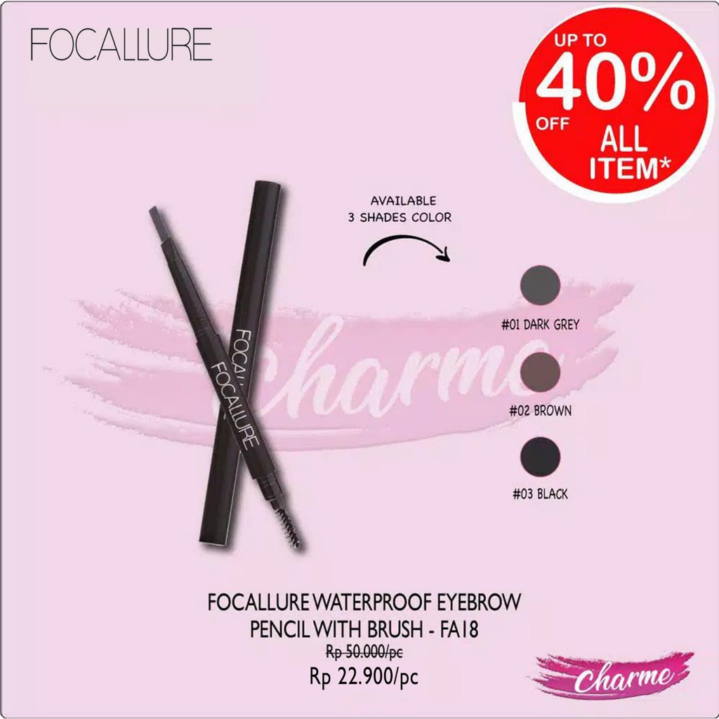 READY &amp; ORI FOCALLURE Waterproof Eyebrow Pencil With Brush / Pensil Alis Dengan Sikat FA18 FA 18