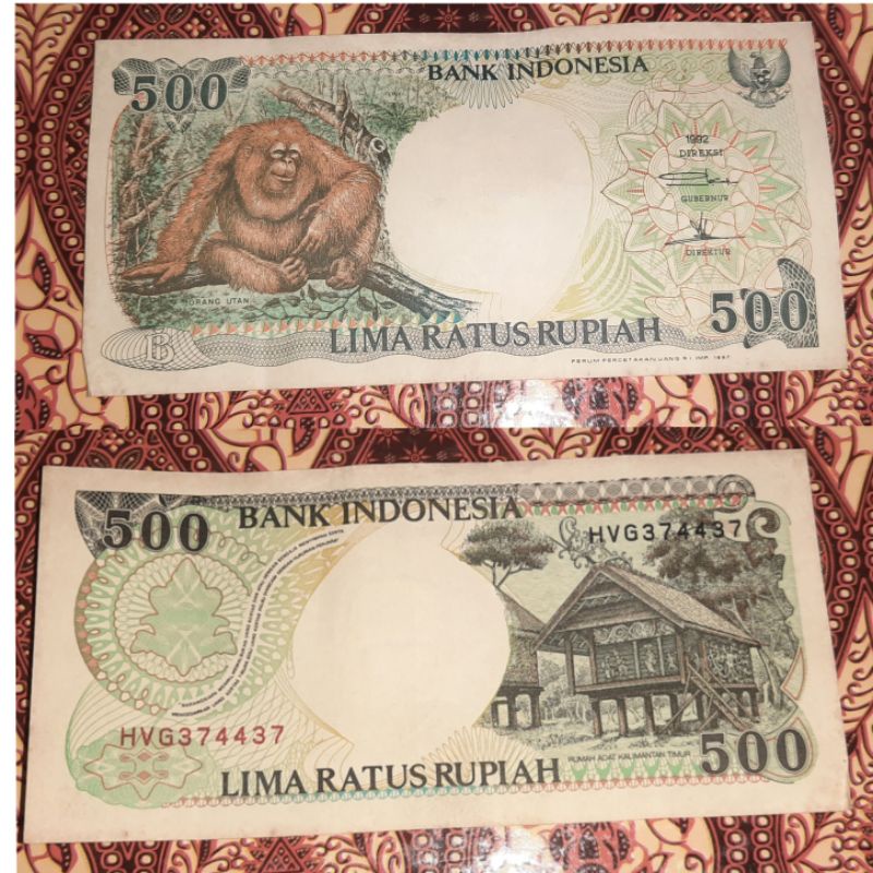 Uang pecahan Rp500,- gambar monyet tahun 1992