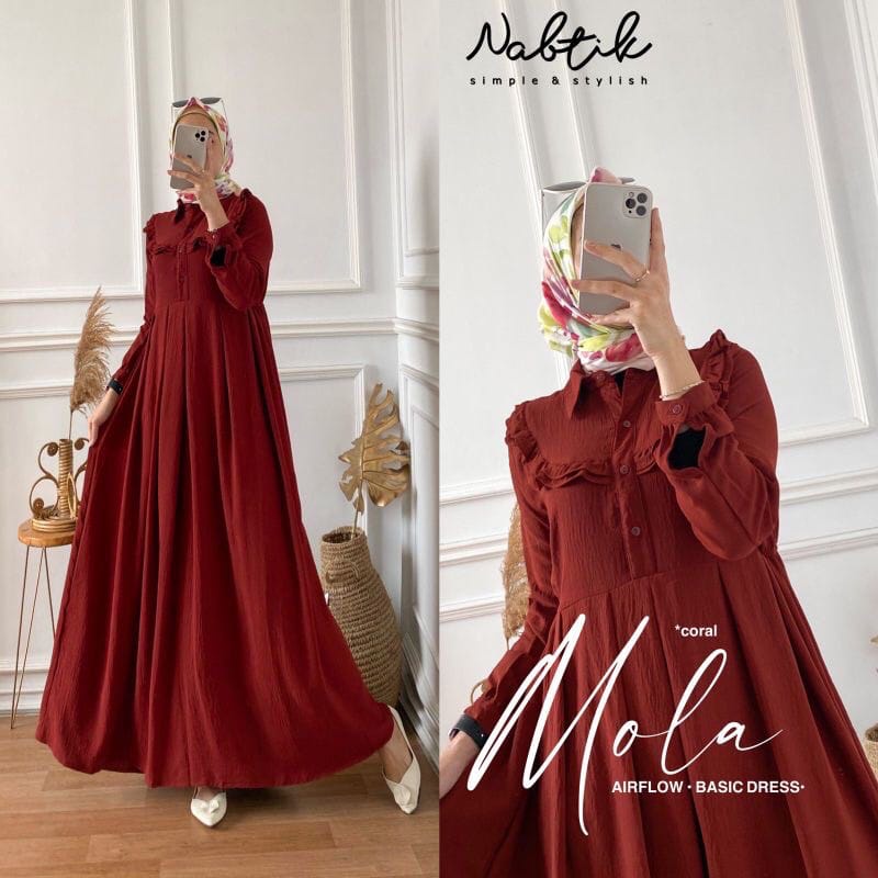 Gamis Muslimah Terbaru Mola Dress Bahan Crinkle Air Flow Premium