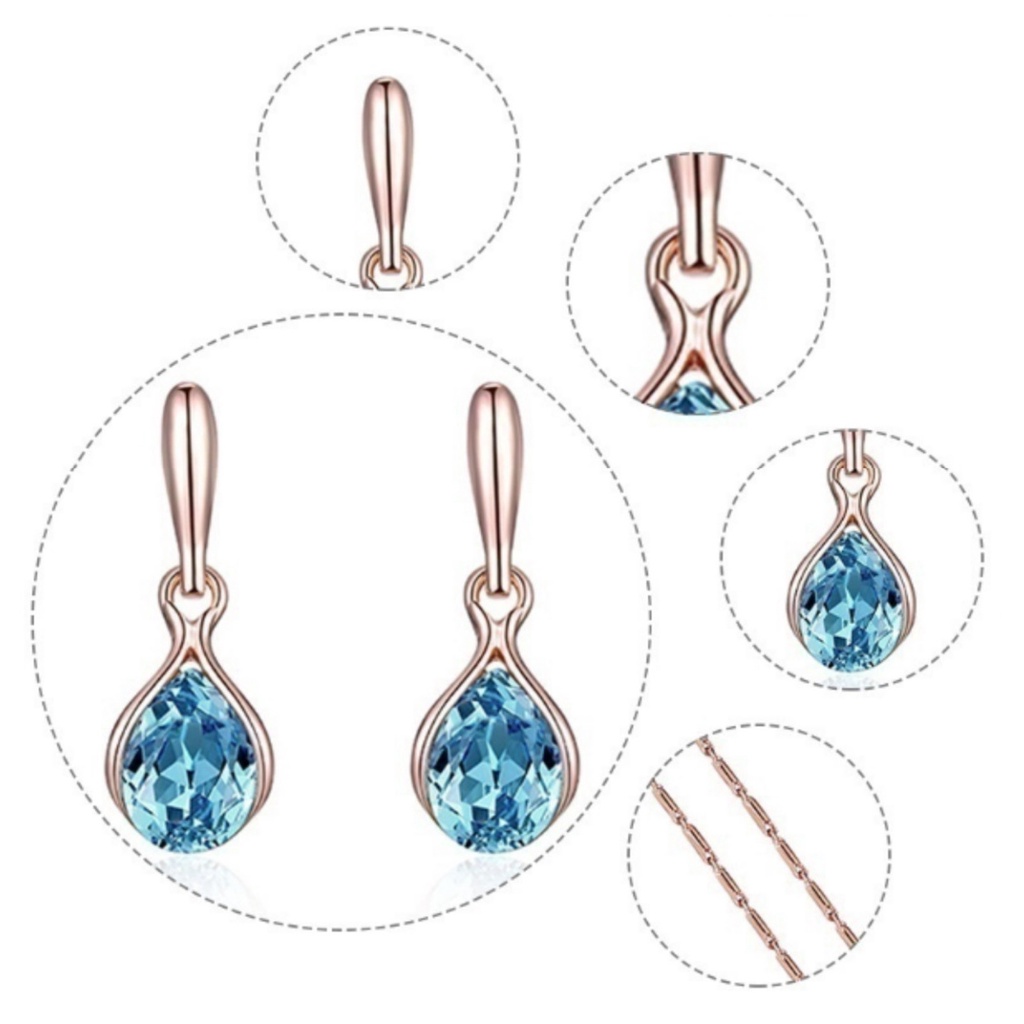 Hu Hu Hu Hu Hu Alat Bantu Pasang Kacamata♡ 1 Set Kalung Anting Berlian Imitasi Bentuk Geometris Untuk Pernikahan