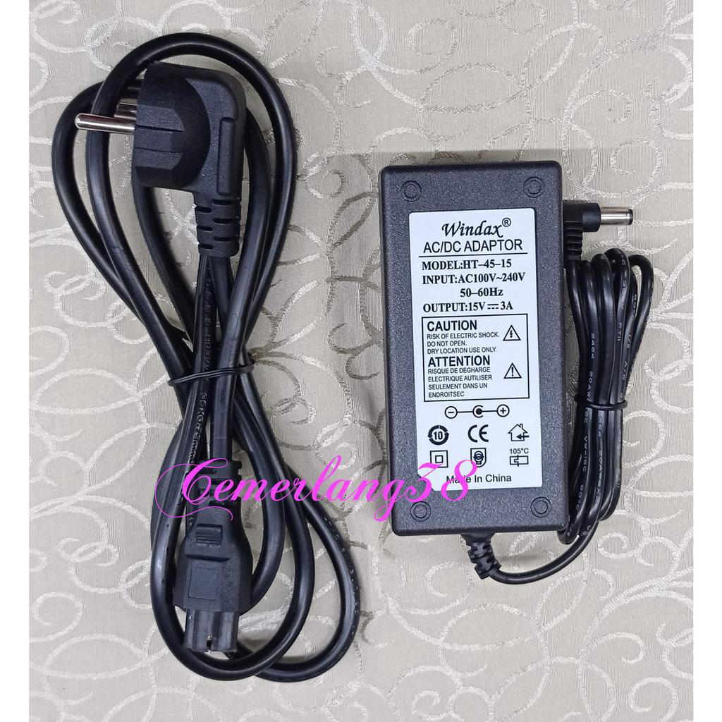 Adaptor DC 15V 3A + kabel power AC switching PSU Adapter 15 V 3 A