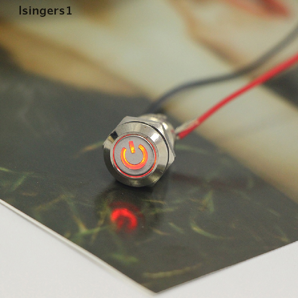 (lsingers1) Tombol Tekan 12mm 12V Bahan Metal Anti Air Dengan Lampu LED Power Supply