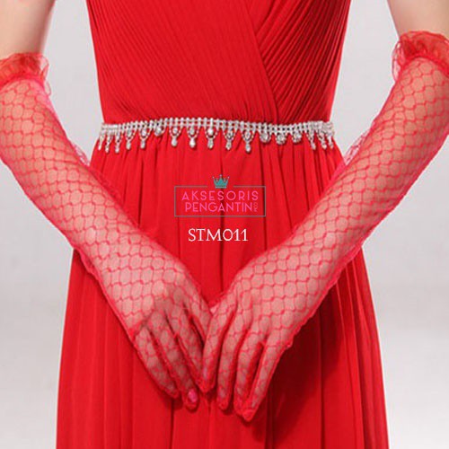 [SIAP KIRIM]  SARUNG TANGAN PENGANTIN WANITA WEDDING GLOVES LACE MERAH STM011