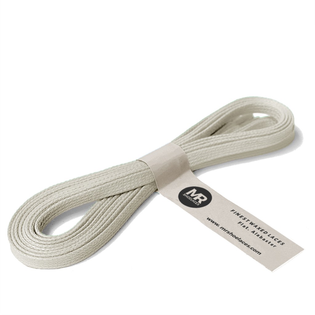 MR Shoelaces FA01 Alabaster - Tali Sepatu Lilin 5mm Gepeng Flat Pipih (Waxed Laces) 70cm 100cm 120cm 150cm 200cm - Premium Shoelace