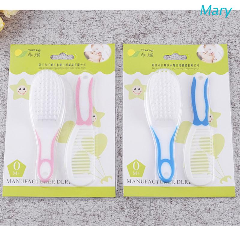 Mary 2pcs / Set Sisir + Sikat Rambut Bayi Newborn Portable Bahan Lembut