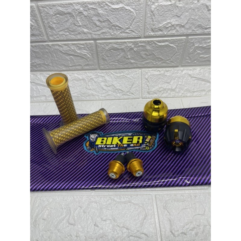 Kulit Jok Karbon Ungu + Jalu As Roda Depan + Handgrip Karbon + Jalu Stang Matic Universal