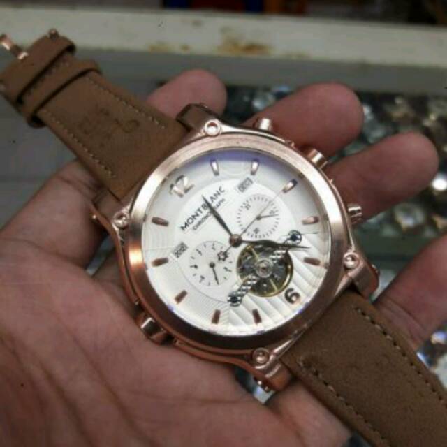 Jam Tangan Pria Montblanc Super Bahan Tali Kulit Mesin Otomatis
