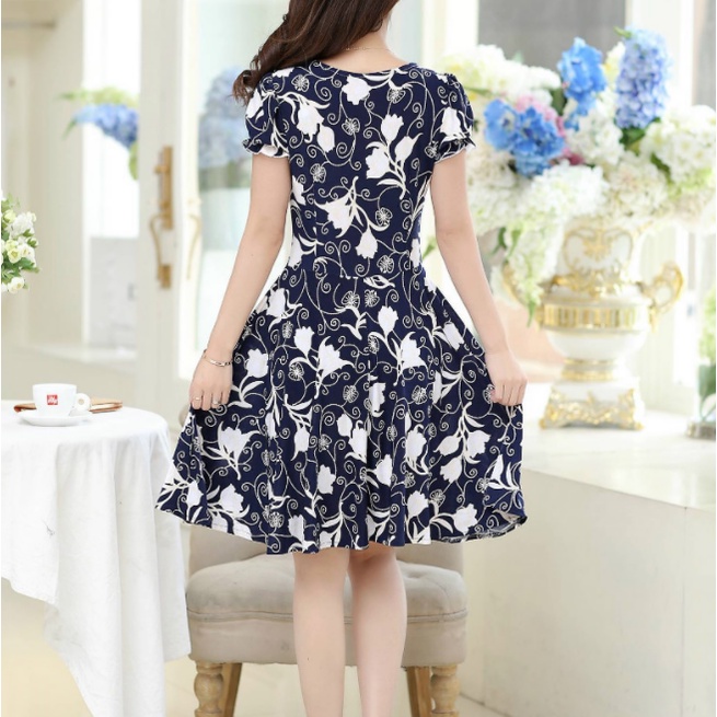 DRESS CASUAL MOTIF BUNGA BAHAN POLIESTER DS22