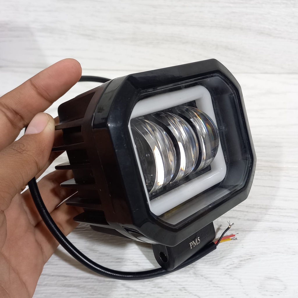 LAMPU TEMBAK SOROT KOTAK BULAT LED DAYMAKER 3 MATA ANGEL EYE MOTOR MOBIL