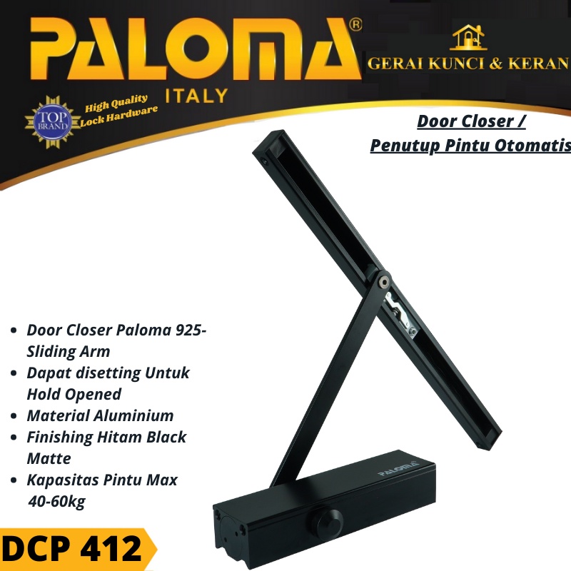 DOOR CLOSER PALOMA 925-SLIDING ARM DCP 412 PENUTUP PINTU OTOMATIS HITAM BLACK MATTE