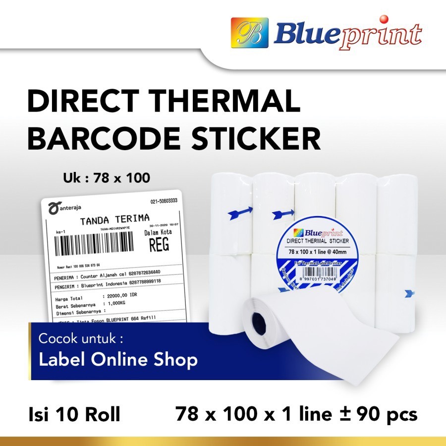 

Direct Thermal Sticker Label Resi Portable BLUEPRINT 78x100 isi 90 Pcs