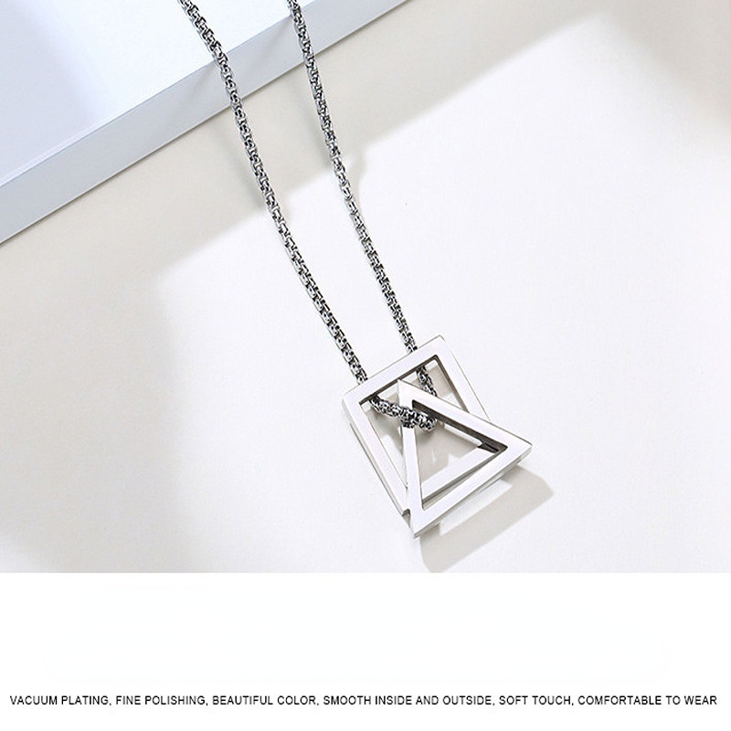 Kalung titanium steel Dengan Liontin Bentuk Segitiga Persegi Geometris Gaya hip hop Untuk Pria