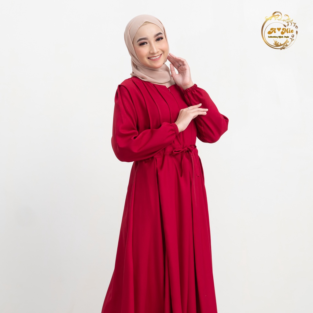 Melia Dress 2 OOTD Kondangan Daily Casual Hangout Korean Style Gamis Polos Jumbo Size S M L XL-Maron
