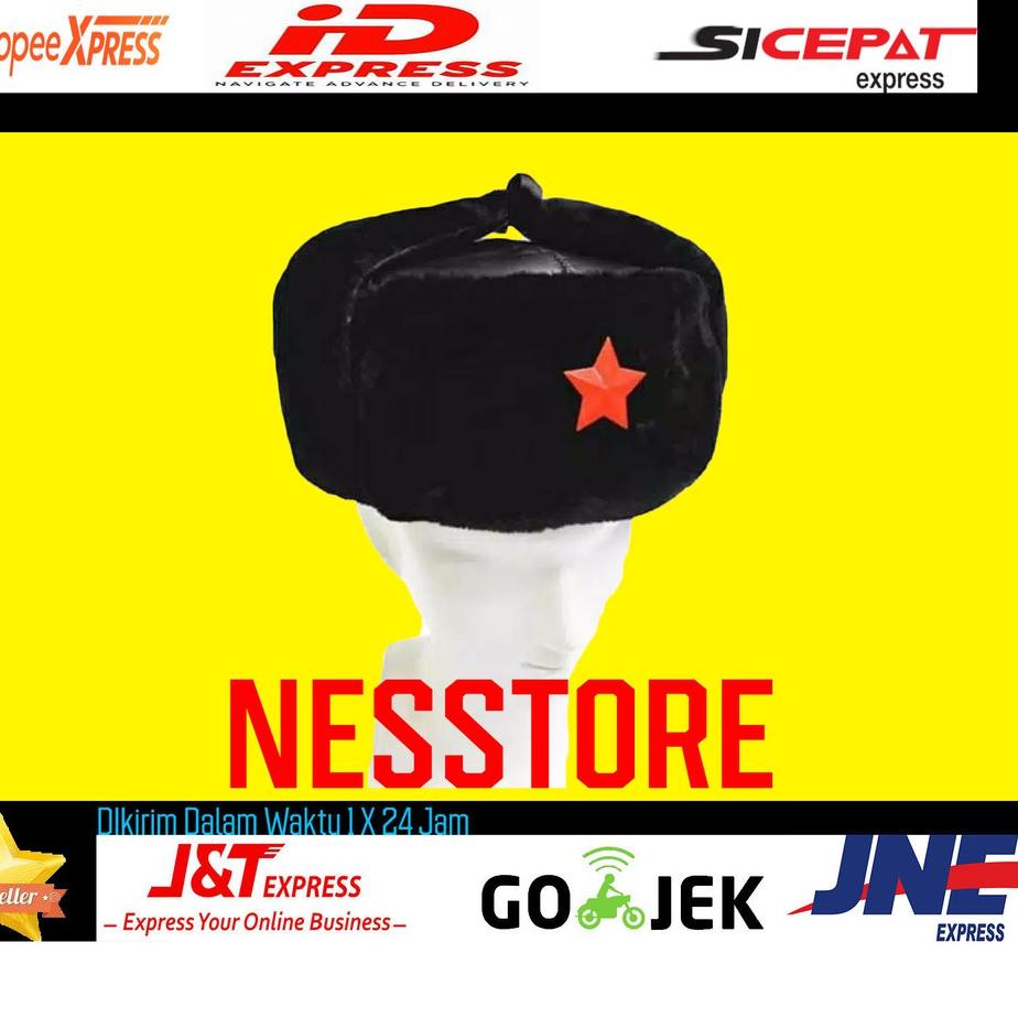 ♩ Topi Winter Rusia Red Star Rusia Ushanka Bintang Merah ۞