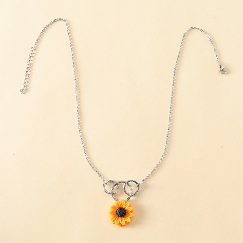 Kalung Rantai Choker Liontin Bunga Matahari Bahan Stainless Steel Charms