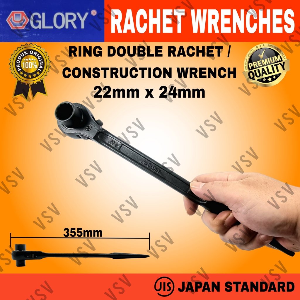 Kunci Ring Double Rachet 22x24mm Kunci Skafolding Construction Wrench Sok Rachet