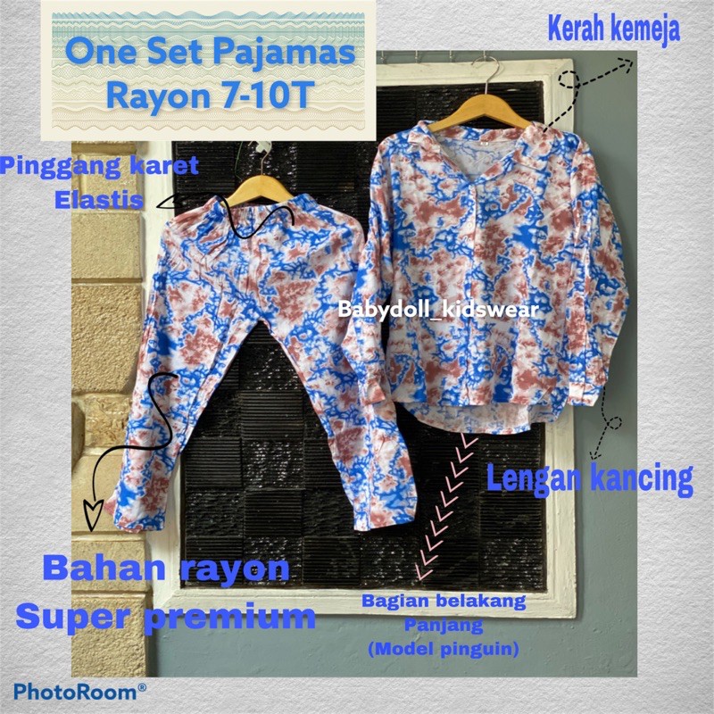 Baju Anak One Set Pajamas Bahan Katun Rayon Premium Unisex Anak Laki2 Perempuan Usia 7-10T