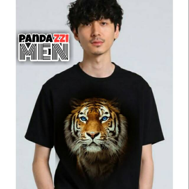 Kaos distro pria gambar harimau warna hitam