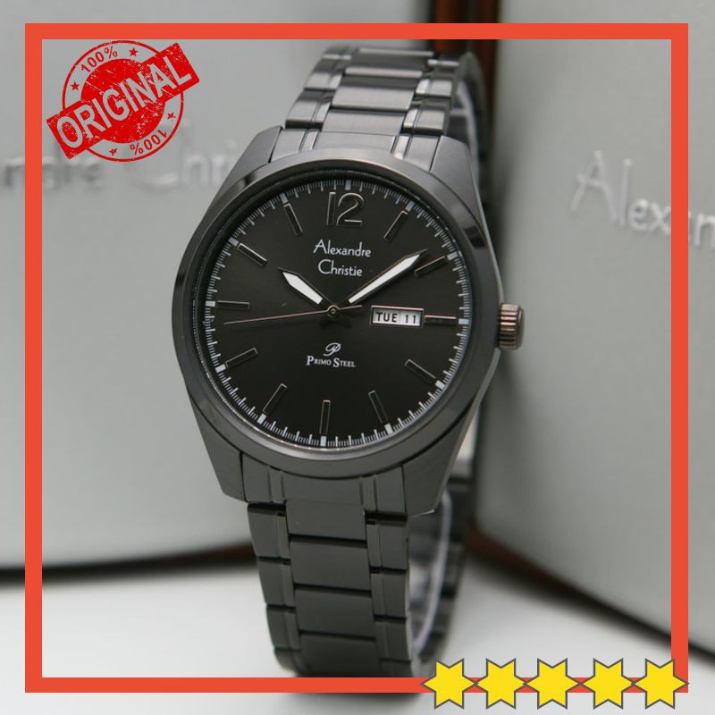 DISKON JAM TANGAN ALEXANDRE CHRISTIE AC 1012 FULL BLACK PRIA COWOK